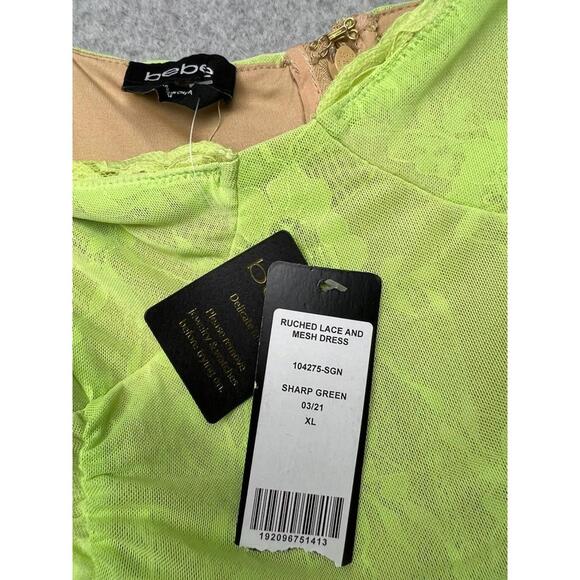 Y2k Bebe Lace Sheer Babydoll Bodycon Dress Xl Neon Goth Witchy Sexy Coquette - Picture 8 of 15